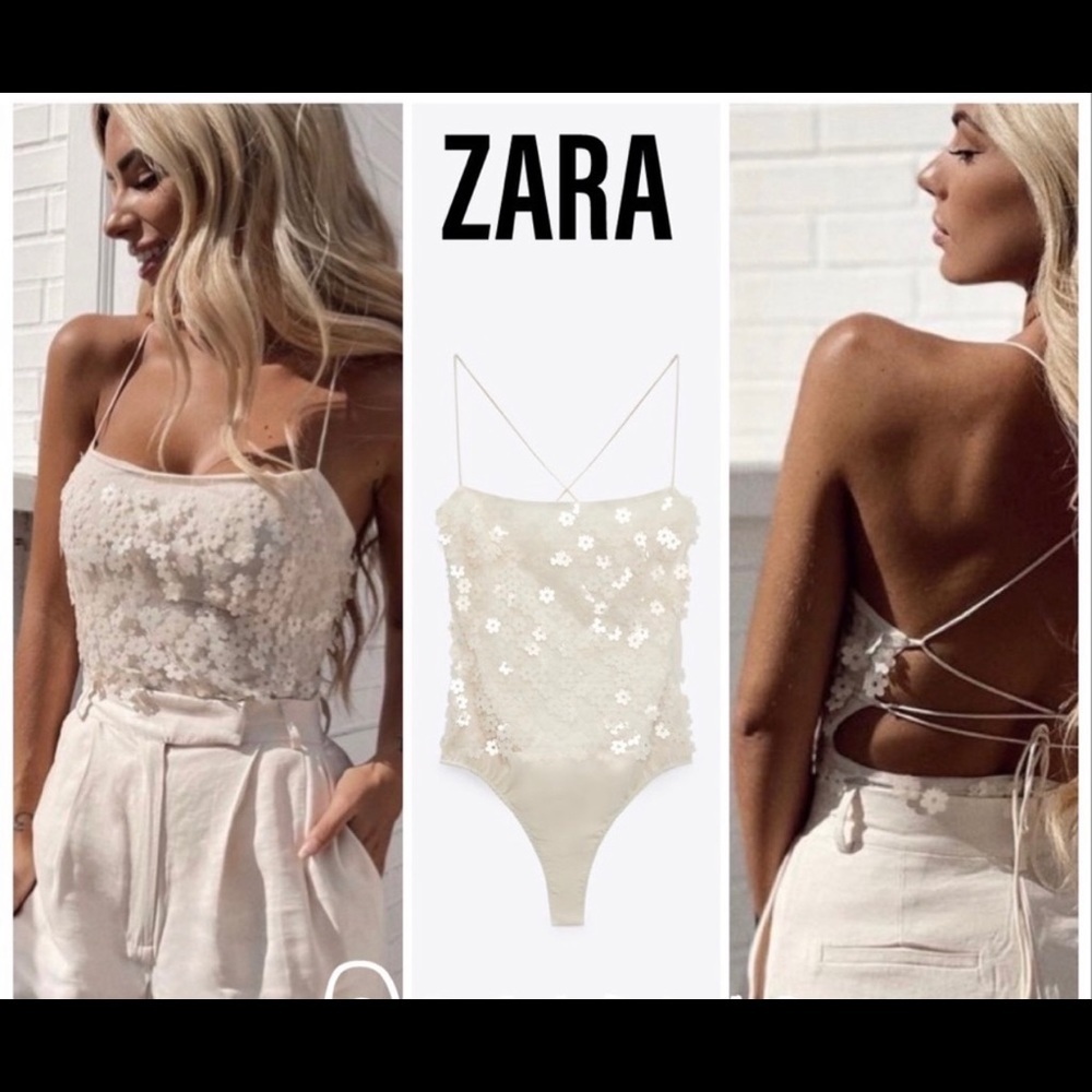 ZARA FLORAL SEQUIN BODYSUIT